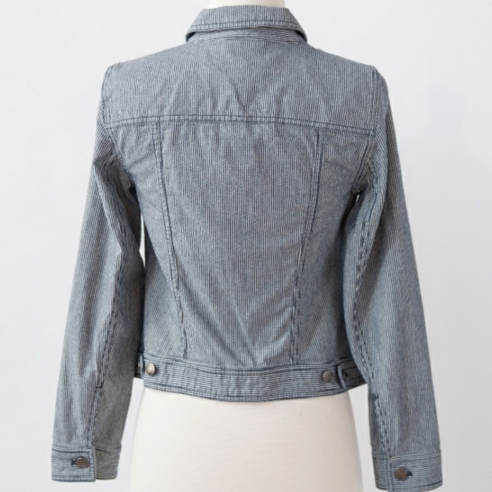 Talbots Blue & White Pin Stripe Denim Jacket 6 - Picture 2 of 6